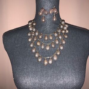 Gray Teardrop Layered Necklace And Earring Set